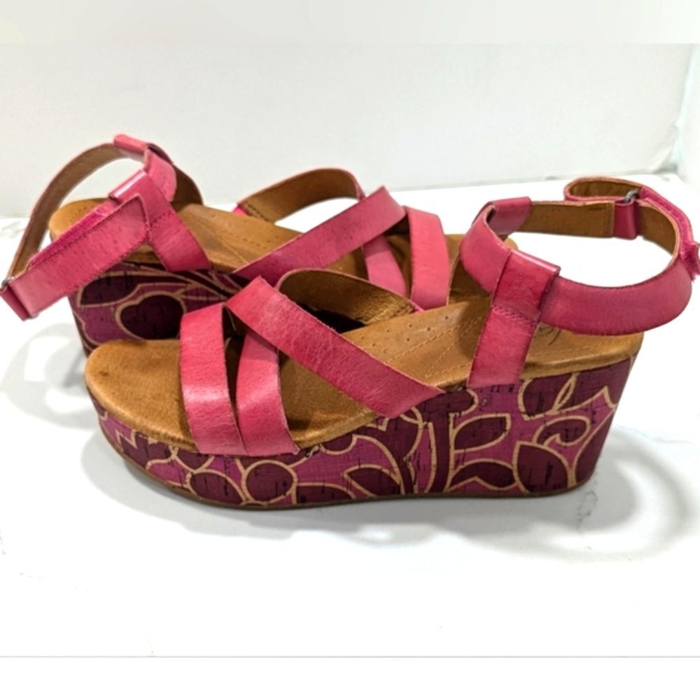 Anthropologie Naya leather strappy wedge pink floral platform sandals sz 8 boho